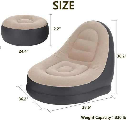 Inflatable chair with dimensions labeled on a white background