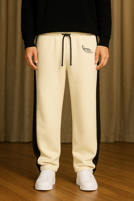 Cream Color Baggy Track Pants | Man