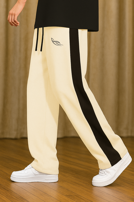 Cream Color Baggy Track Pants | Man